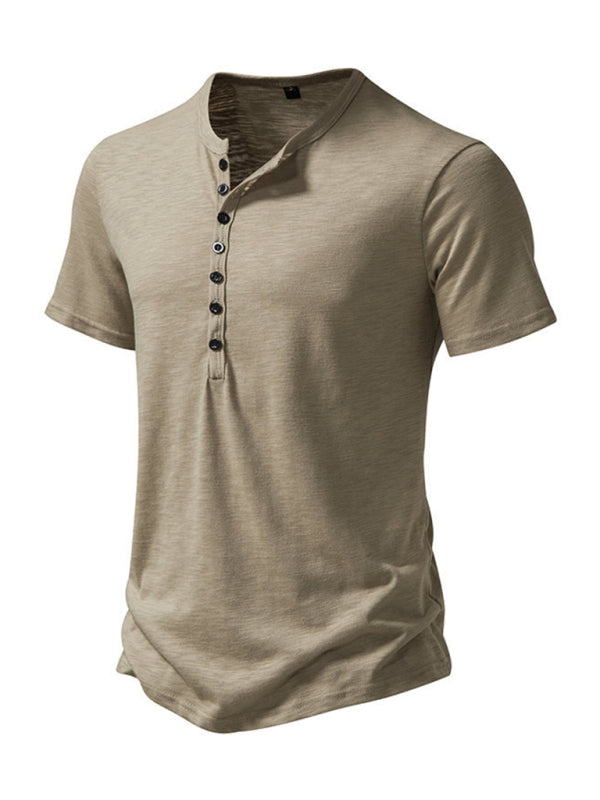 Tees- Men's Short Sleeve Solid Henley T-Shirt- - Pekosa Women Fashion