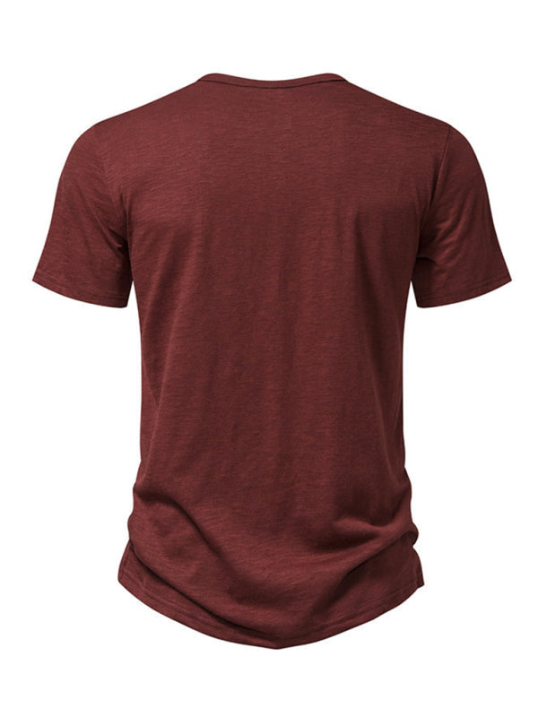 Tees- Men's Short Sleeve Solid Henley T-Shirt- - Pekosa Women Fashion