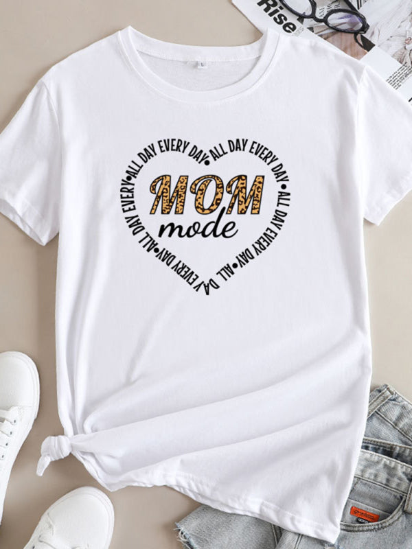 T-shirt en coton à manches courtes pour femmes Mom Day 