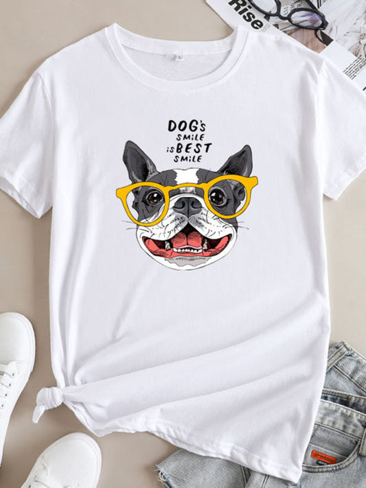 Playful Pup Print Women's Short Sleeve Cotton Tee