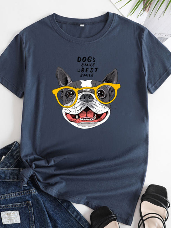 Playful Pup Print Women's Short Sleeve Cotton Tee