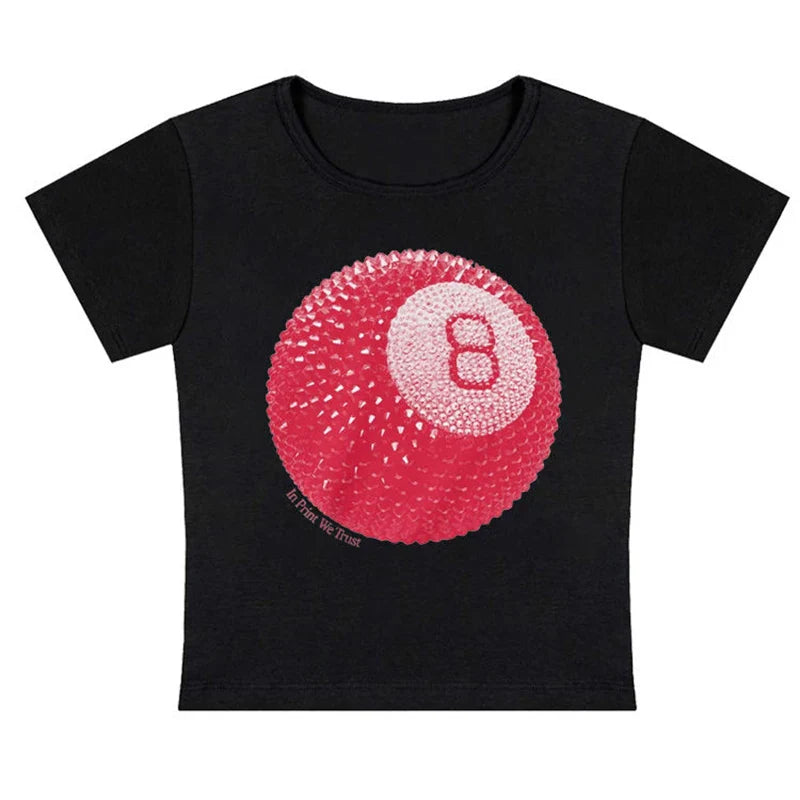 Tees- Women Graphic 8-Ball Casual Tee for Summer Days- Black- Pekosa Women Fashion