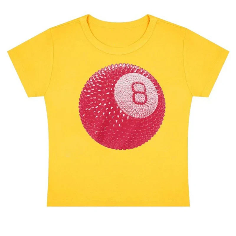 Tees- Women Graphic 8-Ball Casual Tee for Summer Days- Yellow- Pekosa Women Fashion