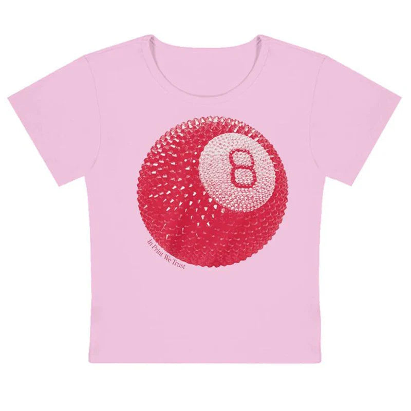 Tees- Women Graphic 8-Ball Casual Tee for Summer Days- Pink- Pekosa Women Fashion