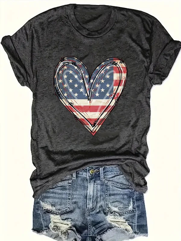 Tees- Women Patriotic Tee for Independence Day- Dark Grey- Chuzko Women Clothing