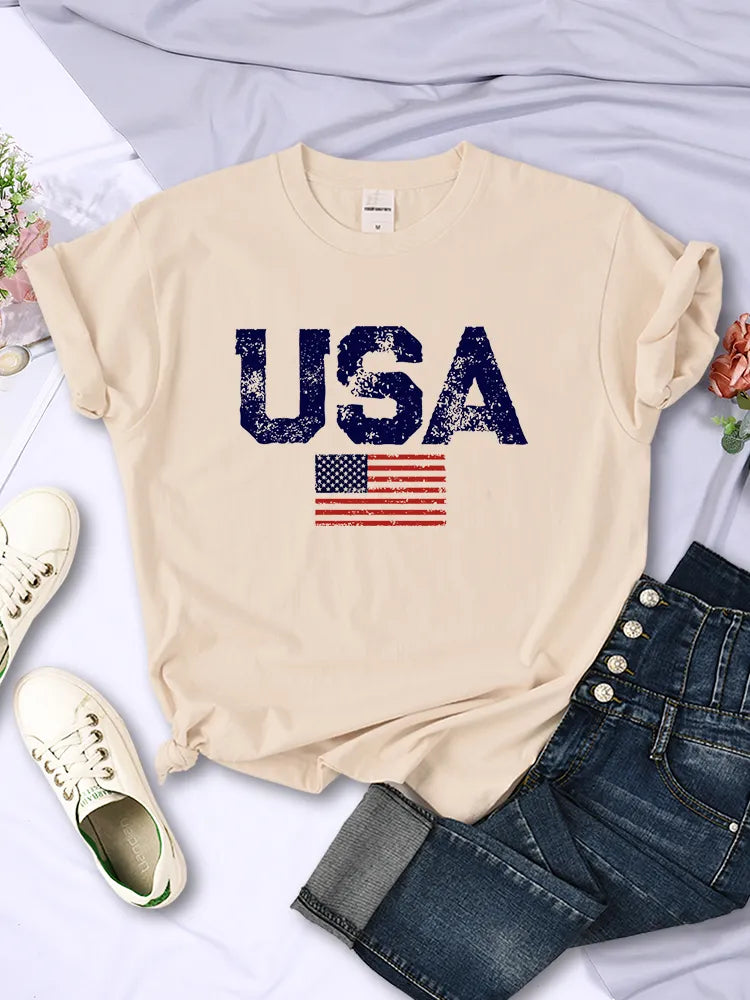 Tees- Women's American Flag T-Shirt for July 4th- - Chuzko Women Clothing