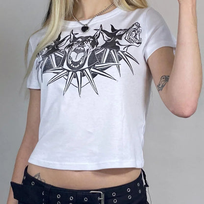 Crop-T-Shirt für Damen mit kantigem Grafikdruck