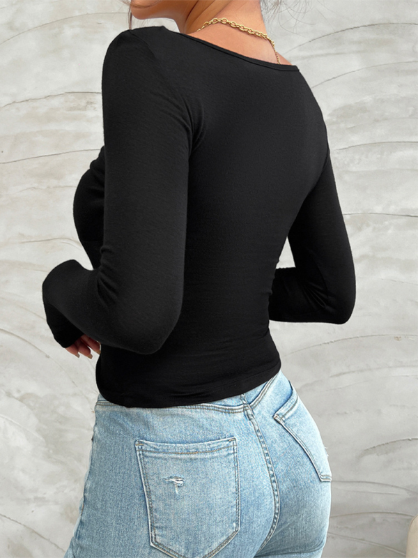 Tee-shirt buste à nœud coupe slim pour femmes - Haut à encolure en cœur