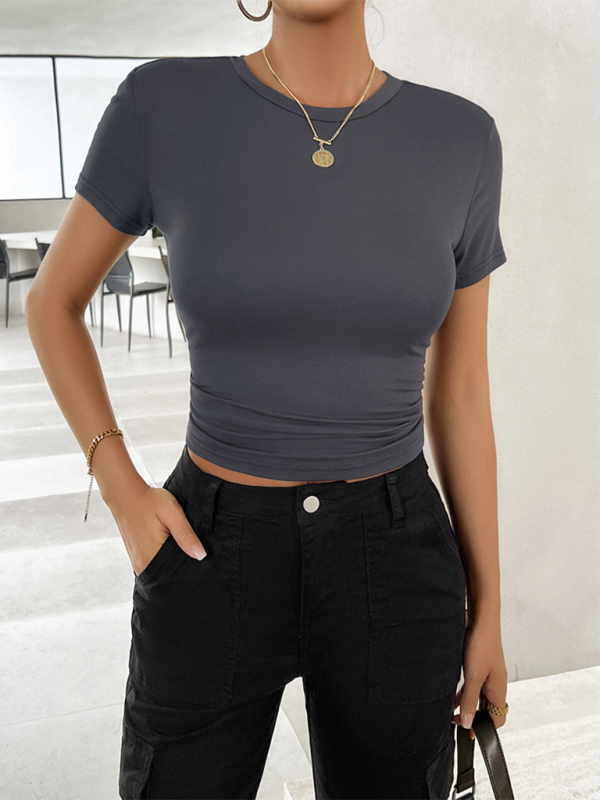 Tees- Women's Solid Crop T-Shirt for Everyday Wear- Dark Gray- Pekosa Women Fashion