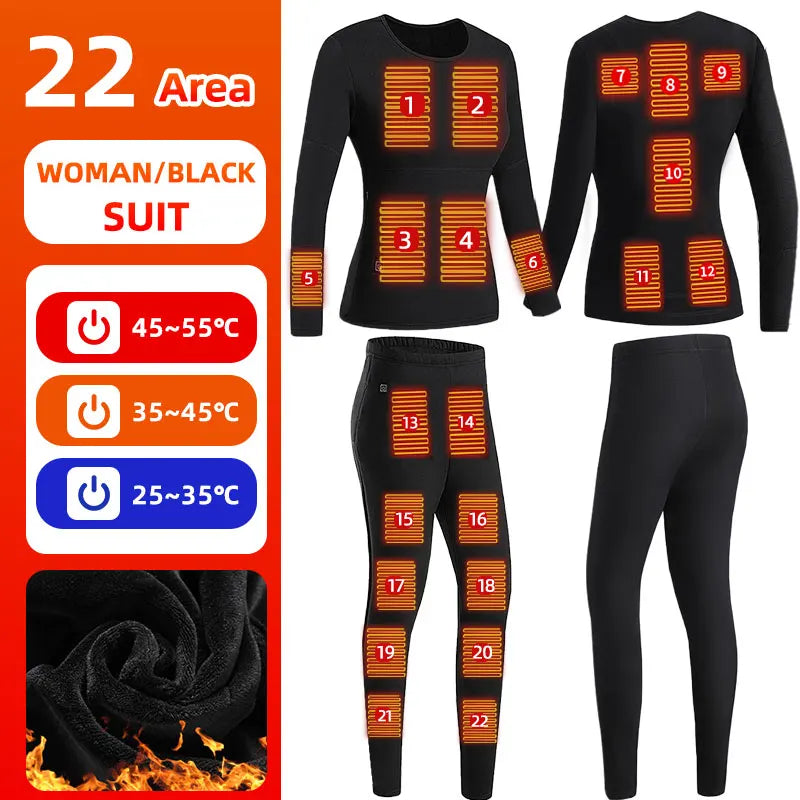 Thermal Outfits - 22 Zone Heated Underwear USB Thermals for Outdoor