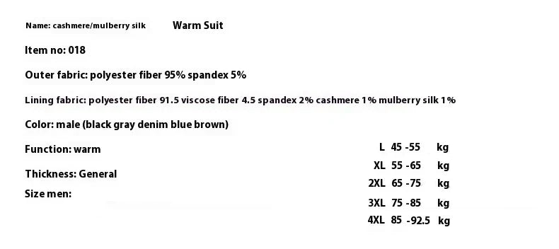 Thermal Outfits - Cashmere Blend Men’s Thermals Winter Pajamas