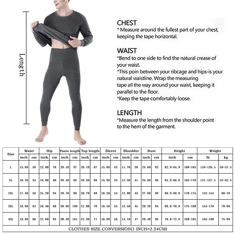 Thermal Set - Men's Fleece-Lined Thermal Set Sleepwear Winter Loungewear