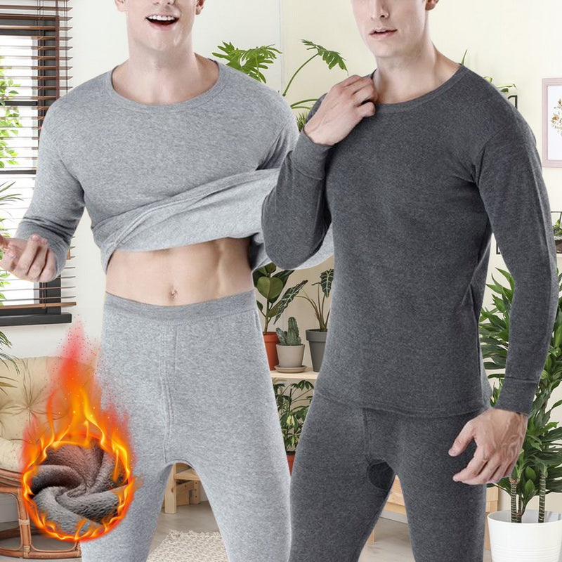 Thermal Set - Men's Fleece-Lined Thermal Set Sleepwear Winter Loungewear