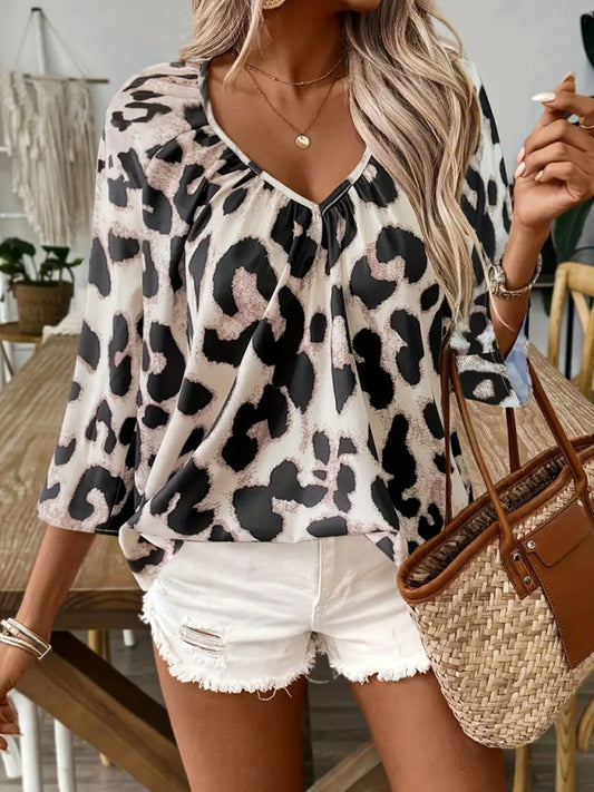 Tops - Casual Leopard V-Neck Top for Women