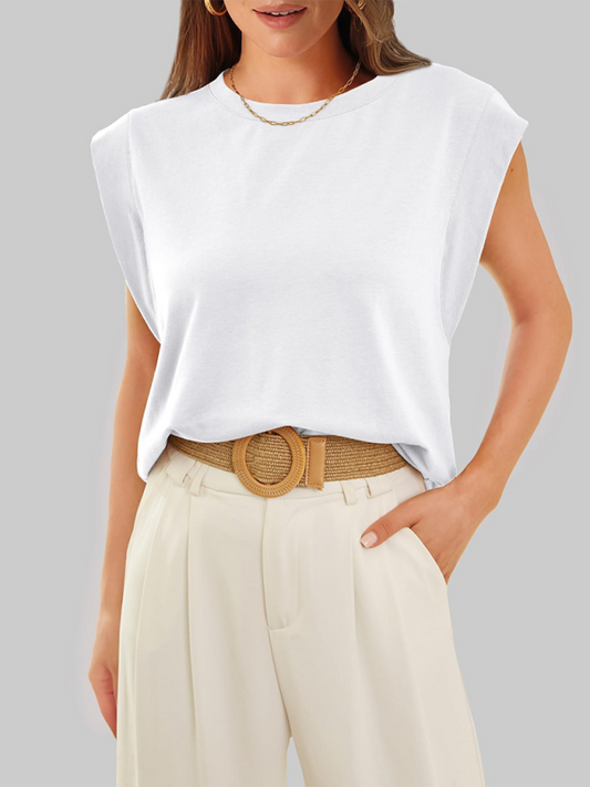 Solid Cap Sleeves Blouse - Essential Top for Women