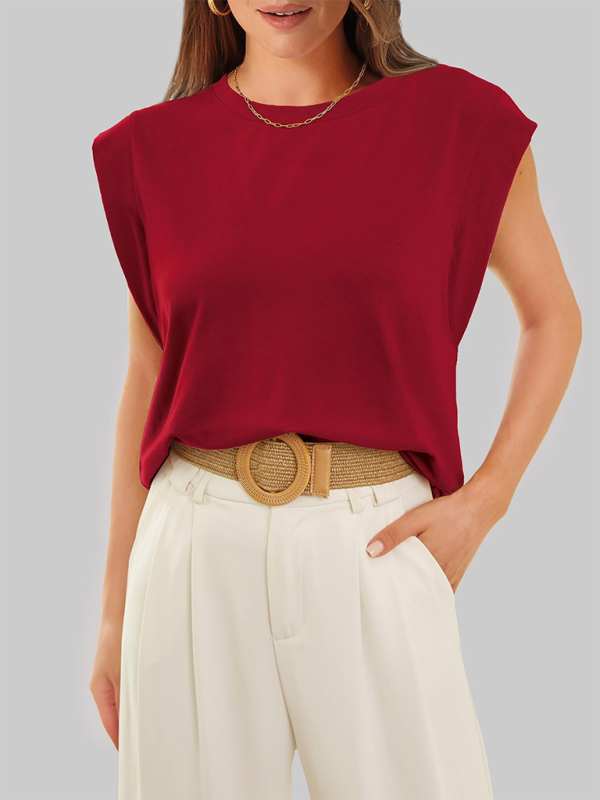 Solid Cap Sleeves Blouse - Essential Top for Women