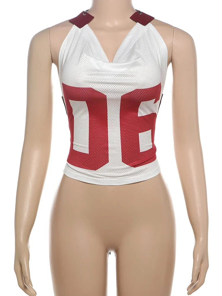 Football College Top with Lace-Up Back for Girls
