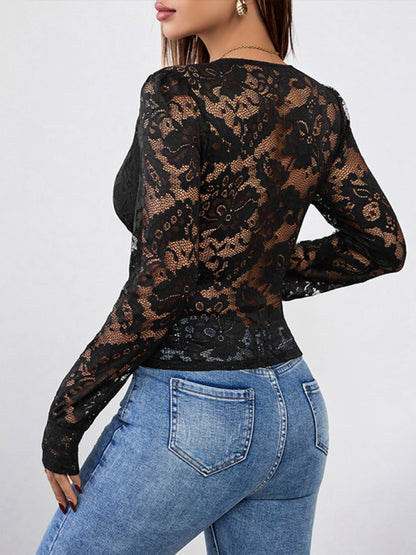 Tops - Lace Long-Sleeve Top inspired by Morticia Addams