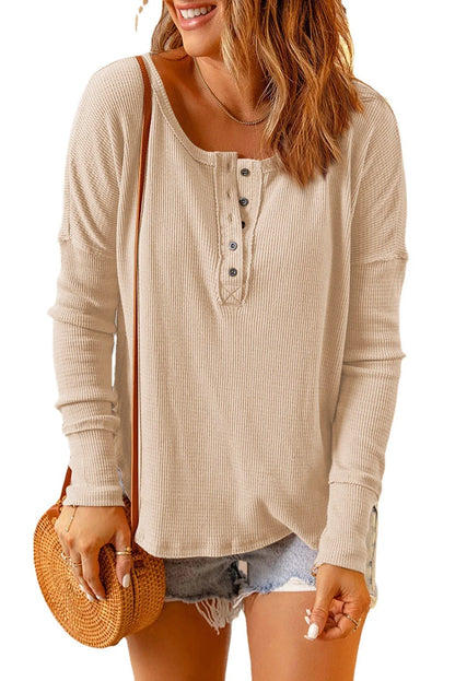 Tops- Long-Sleeve Casual Top Oversized Textured Fall T-Shirt