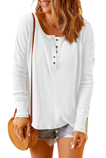 Tops- Long-Sleeve Casual Top Oversized Textured Fall T-Shirt