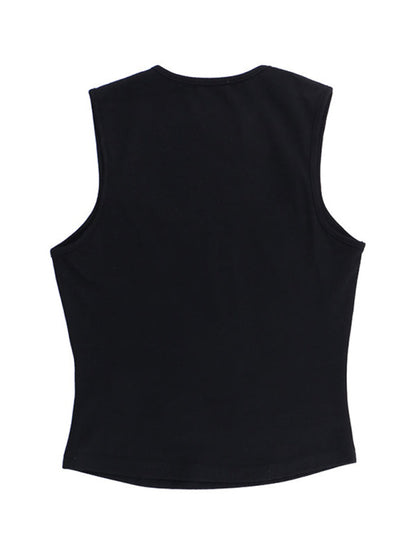 Ribbon-Adorned Women's Slim Fit Tank Solid Sleeveless Top