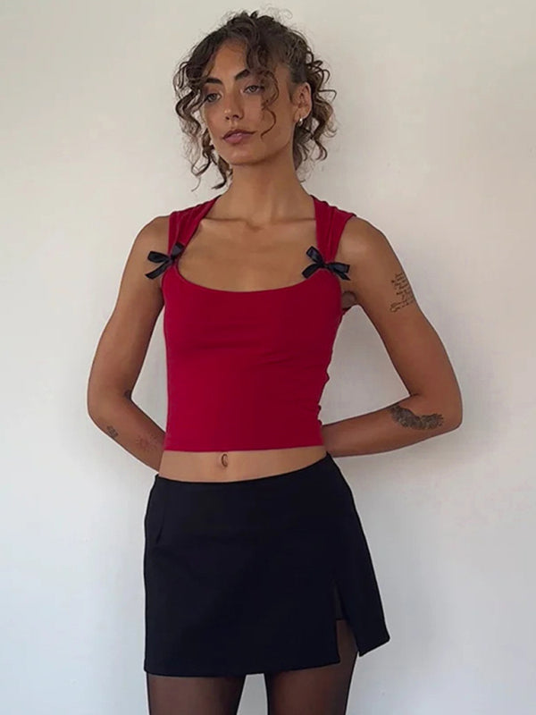 Ärmelloses Tanktop mit Schleifenverzierung für Damen in Slim Fit