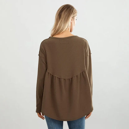 Tops- Ruffled Oversized Top Long-Sleeve Fancy Pullover