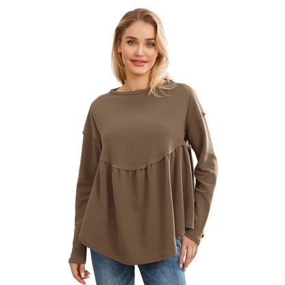 Tops- Ruffled Oversized Top Long-Sleeve Fancy Pullover