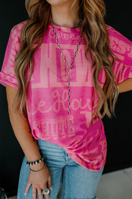 Tops & Tees - Pink Western Cowboy Print Tee - Casual &amp; Stylish