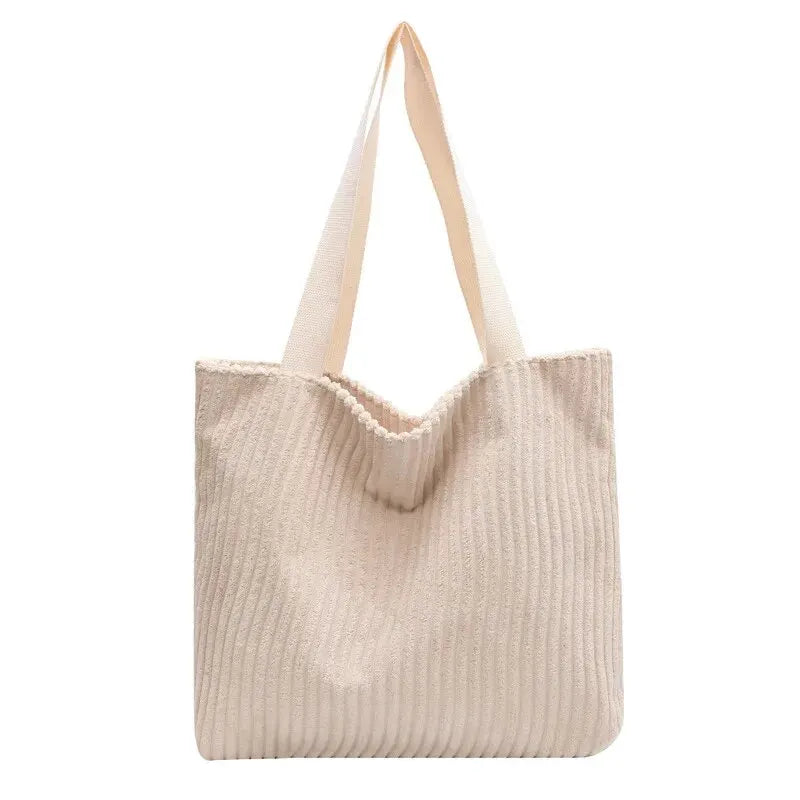 Tote Bags- Corduroy Tote Shoulder Bag for Shopping & Casual Outings- Beige- Pekosa Women Fashion