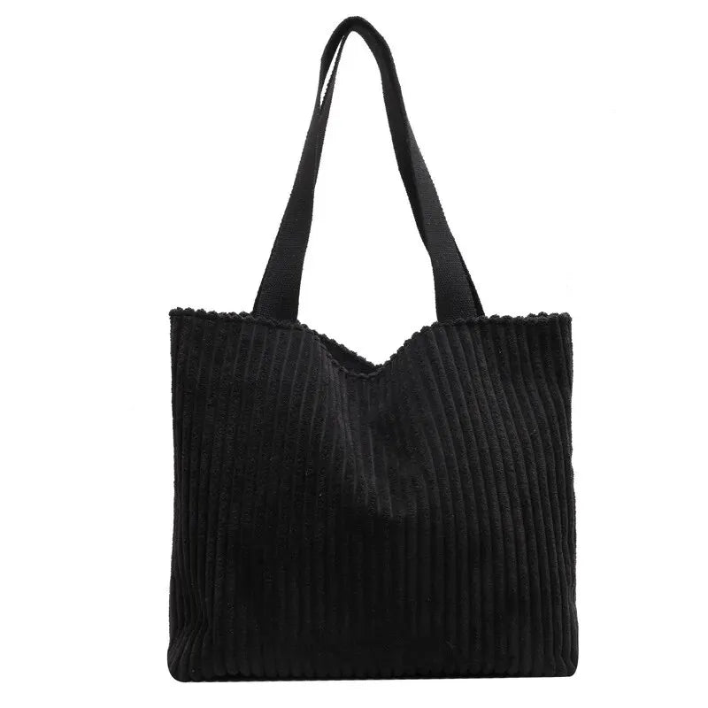 Tote Bags- Corduroy Tote Shoulder Bag for Shopping & Casual Outings- Black- Pekosa Women Fashion