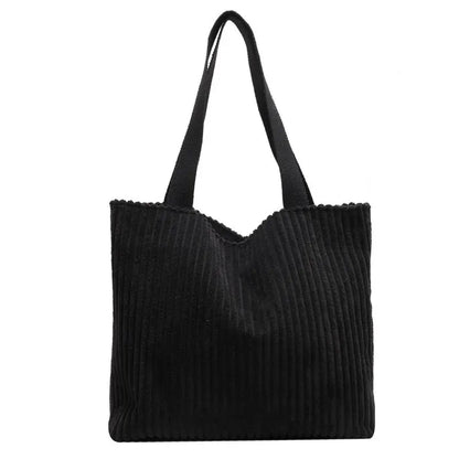 Tote Bags- Corduroy Tote Shoulder Bag for Shopping & Casual Outings- Black- Pekosa Women Fashion