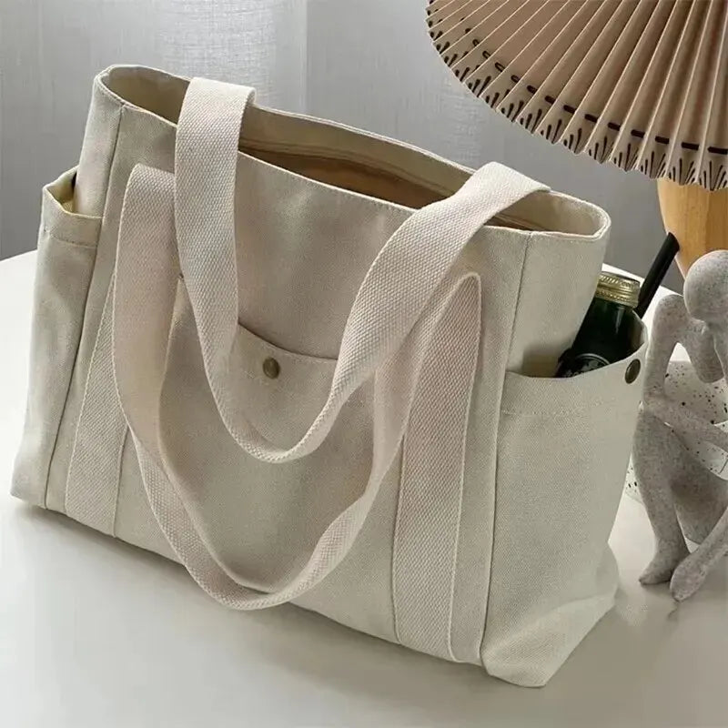 Tote Bags- Durable Canvas Tote Bag with Structured Design- White- Pekosa Women Fashion