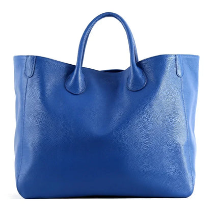 Tote Bags- Large Genuine Leather Shopper Tote Bag- Blue- Pekosa Women Fashion