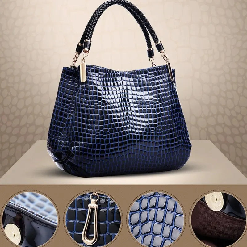 Tote Bags - Luxe Large Capacity Croc-Embossed Tote for Daily Commute