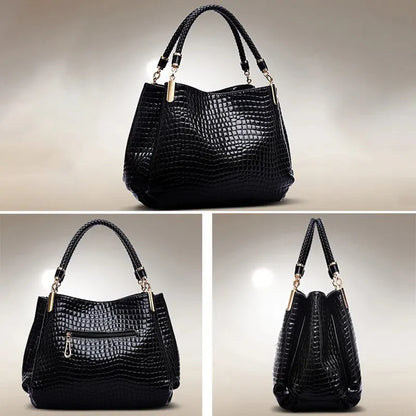 Tote Bags - Luxe Large Capacity Croc-Embossed Tote for Daily Commute