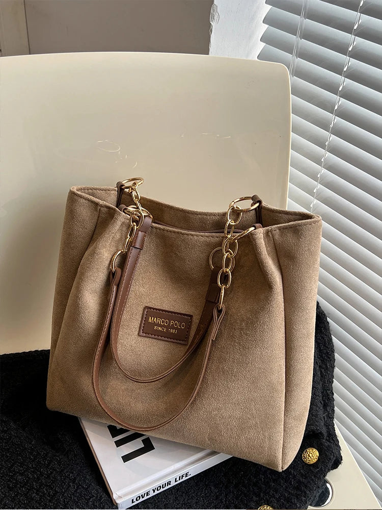 Tote Bags - Luxury Faux Suede Ladies Tote – Perfect for Commuting & Casual Occasions