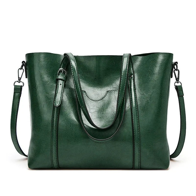 Tote Bags- Multi-functional Tote Bag in Faux Leather- Green- Pekosa Women Fashion