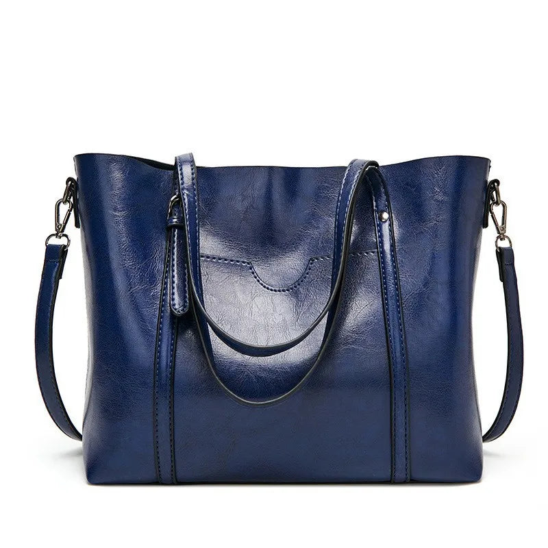 Tote Bags- Multi-functional Tote Bag in Faux Leather- Blue- Pekosa Women Fashion