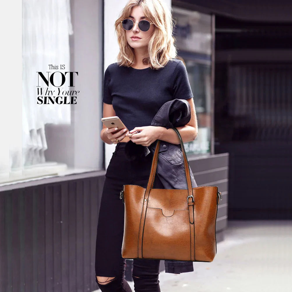 Tote Bags- Multi-functional Tote Bag in Faux Leather- - Pekosa Women Fashion