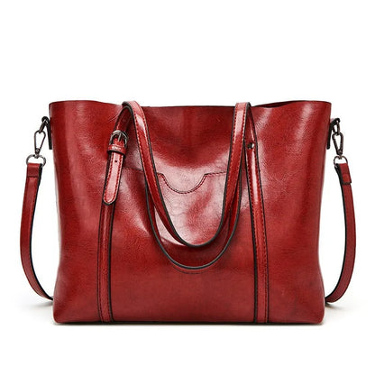 Tote Bags- Multi-functional Tote Bag in Faux Leather- Red- Pekosa Women Fashion