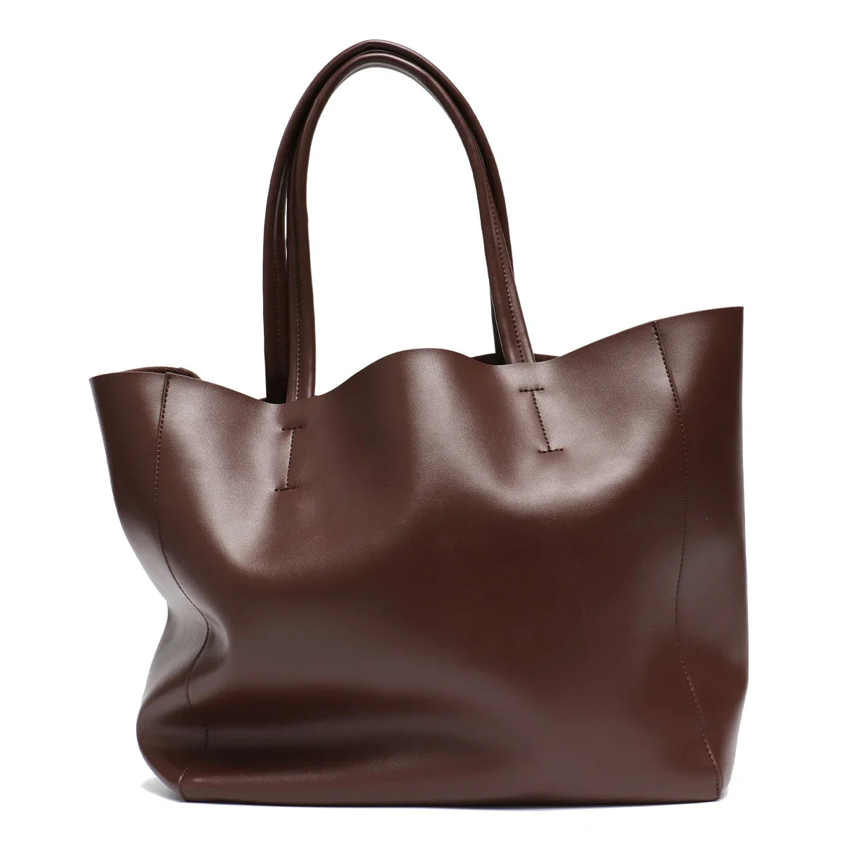 Tote Bags- Versatile Genuine Leather Tote Bag - Office to Outing- Brown- Pekosa Women Fashion