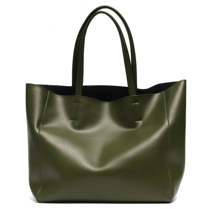 Tote Bags- Versatile Genuine Leather Tote Bag - Office to Outing- Green- Pekosa Women Fashion