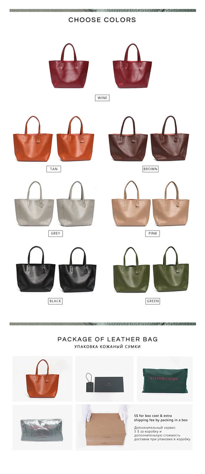 Tote Bags- Versatile Genuine Leather Tote Bag - Office to Outing- - Pekosa Women Fashion