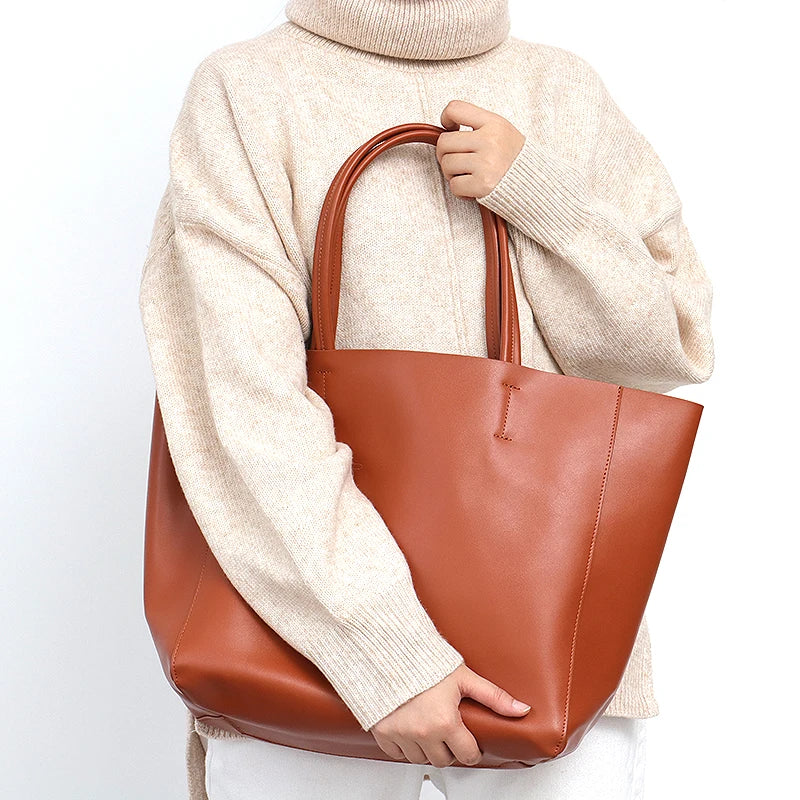 Tote Bags- Versatile Genuine Leather Tote Bag - Office to Outing- - Pekosa Women Fashion