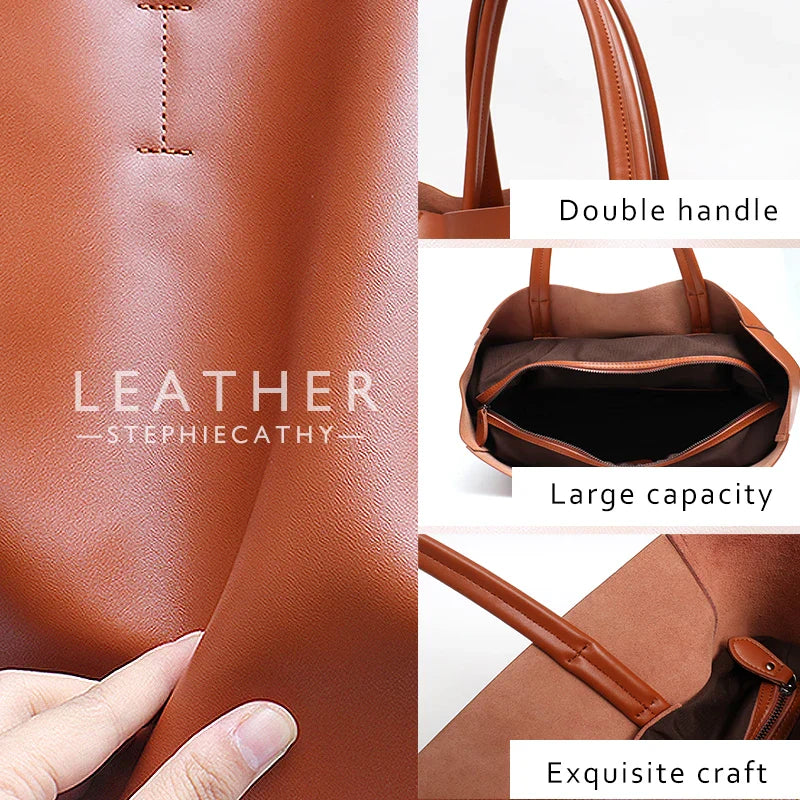 Tote Bags- Versatile Genuine Leather Tote Bag - Office to Outing- - Pekosa Women Fashion