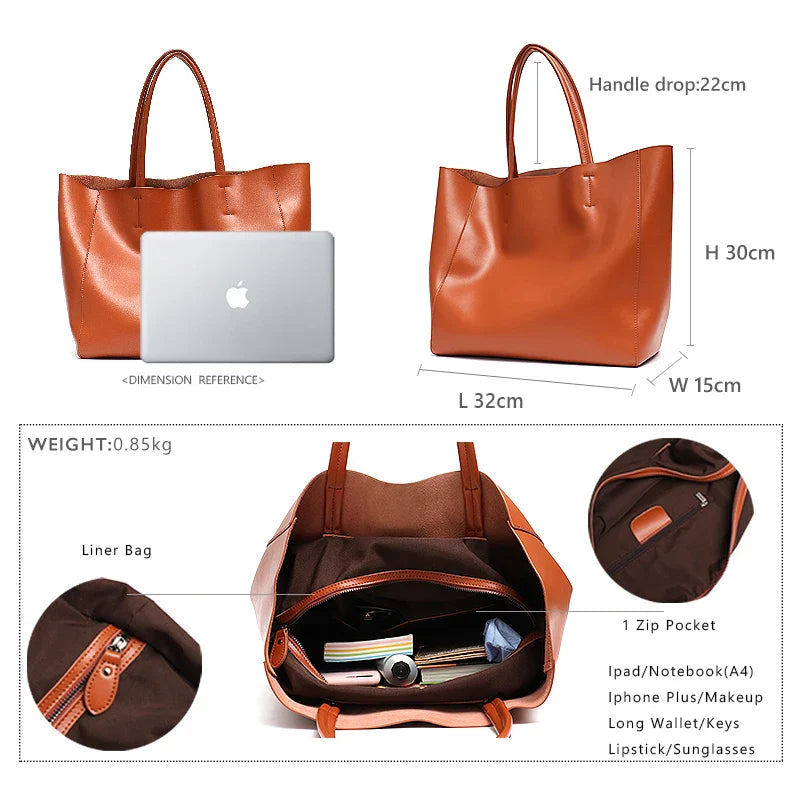 Tote Bags- Versatile Genuine Leather Tote Bag - Office to Outing- - Pekosa Women Fashion