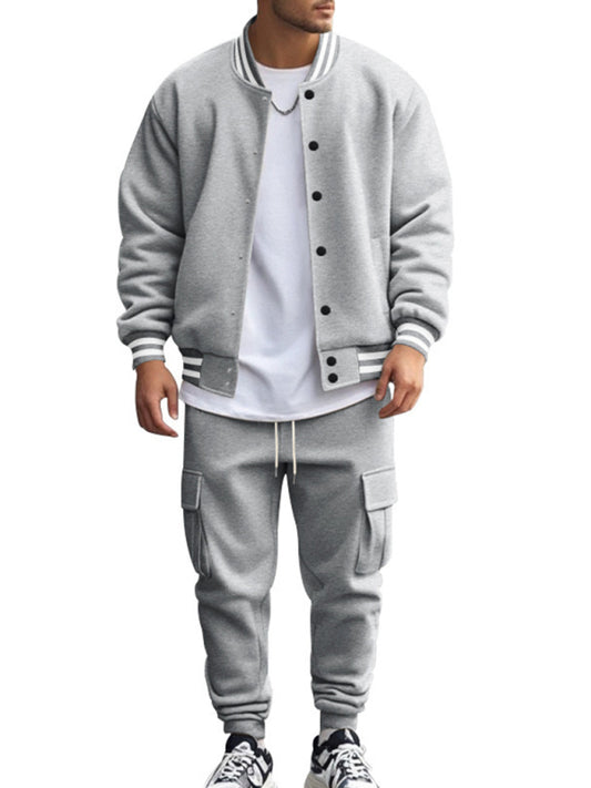 Tracksuits Set - Men's Sporty Baseball-Inspired Fleece Tracksuit Set - Essential Athletic Gear