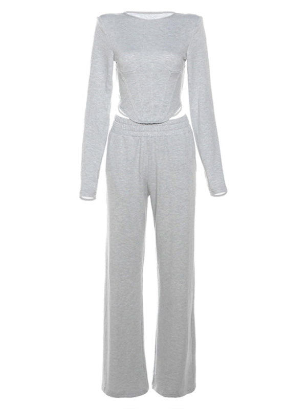 Traxksuits- High Waisted Sweatpants & Crop Tee - Sporty 2 Piece Tracksuit- - Pekosa Women Fashion