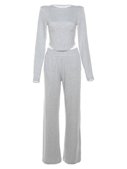 Traxksuits- High Waisted Sweatpants & Crop Tee - Sporty 2 Piece Tracksuit- - Pekosa Women Fashion